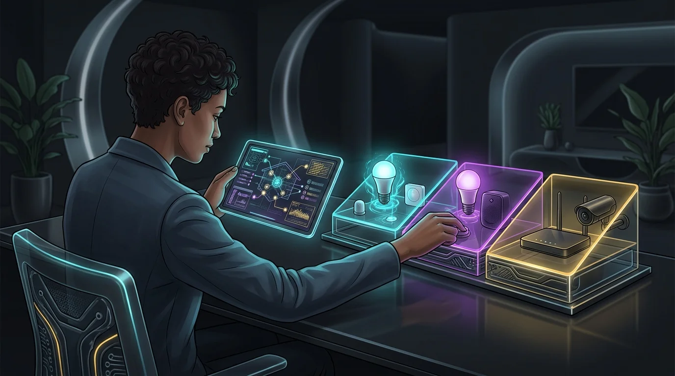 Person segmenting smart home devices into isolated zones to strengthen zero trust home security.