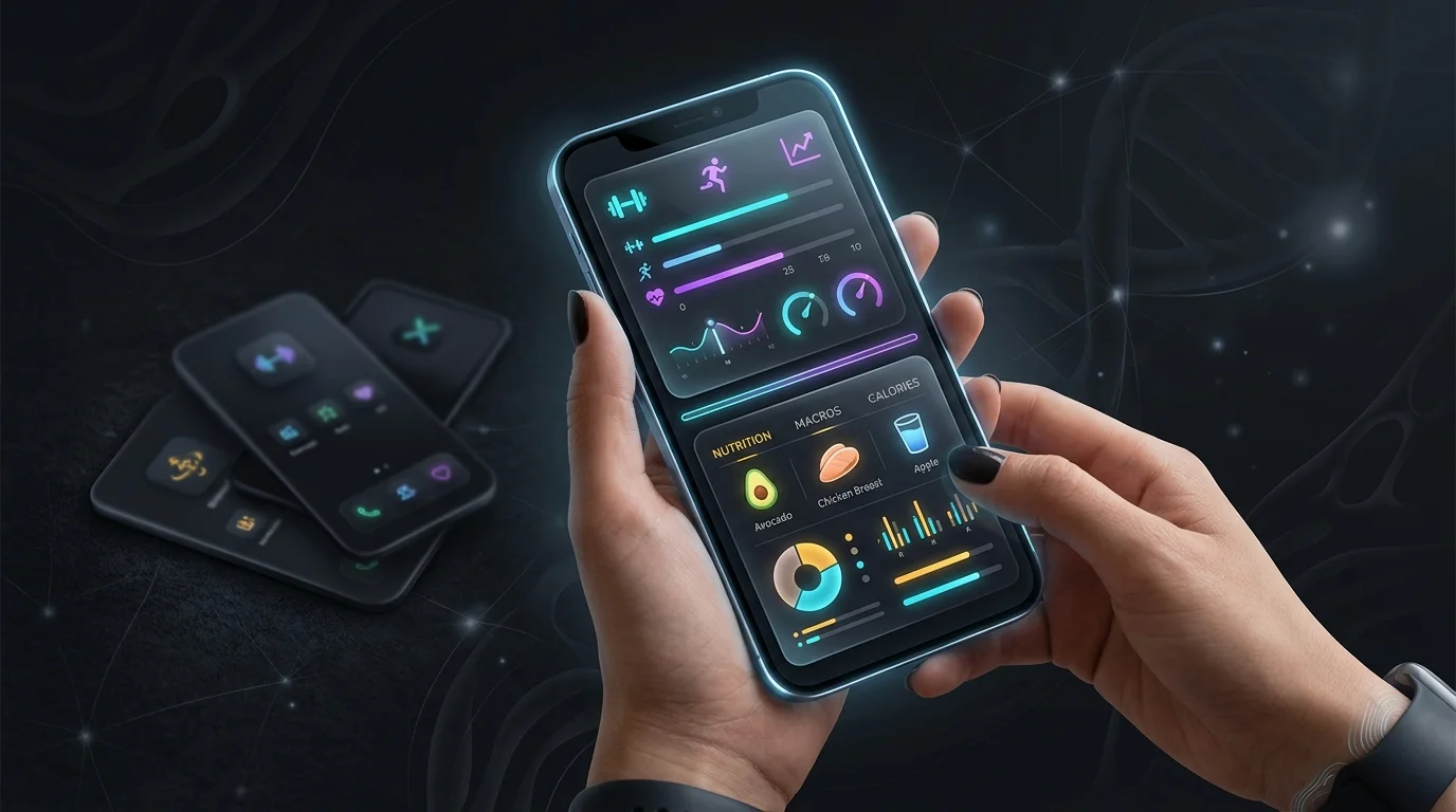 Smartphone displaying ThriveX Fitness workout and nutrition tracking as an all-in-one AI workout plan generator.
