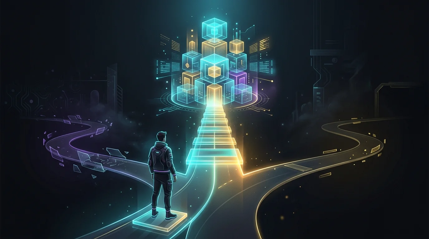 Person standing at a fork in the road choosing the best path for starting your stock market investment journey.