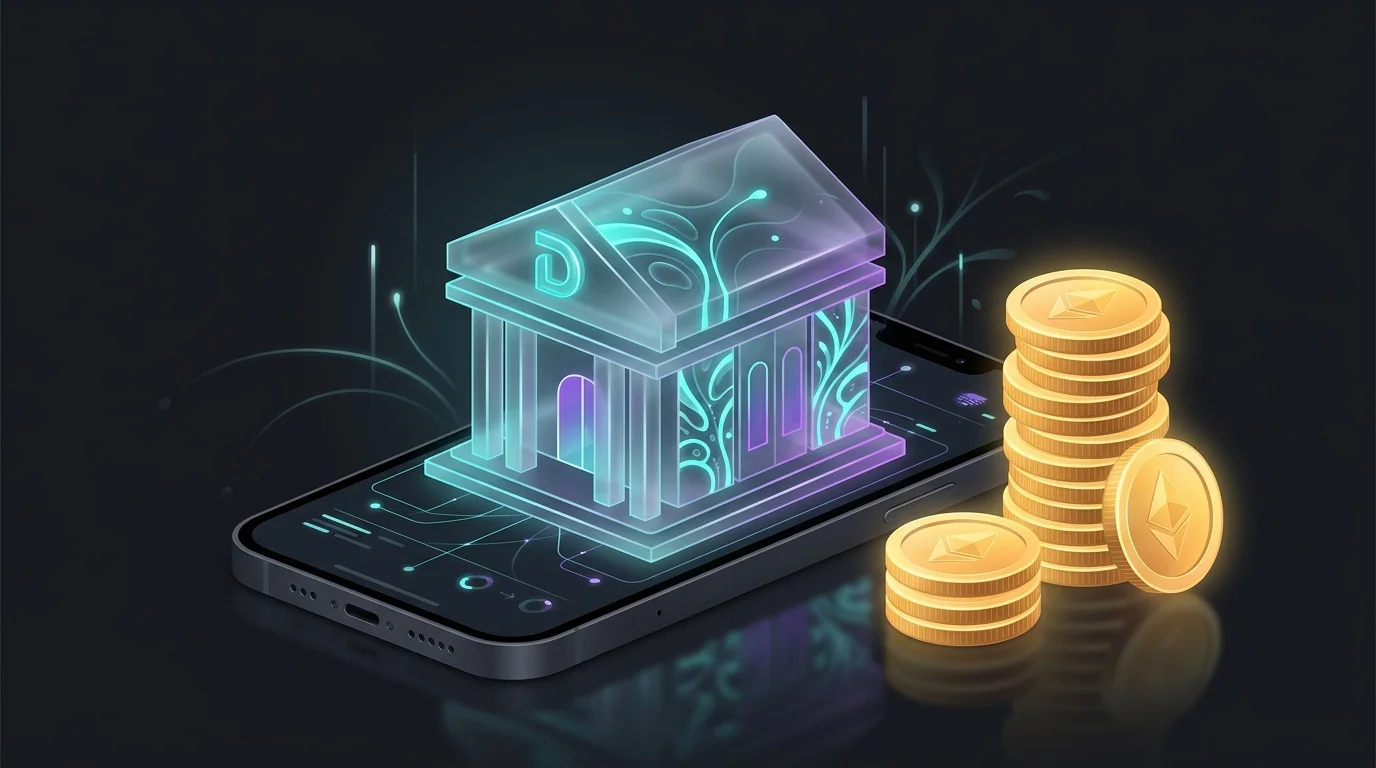 Digital bank on a smartphone screen representing a high-yield savings account with growing interest earnings.