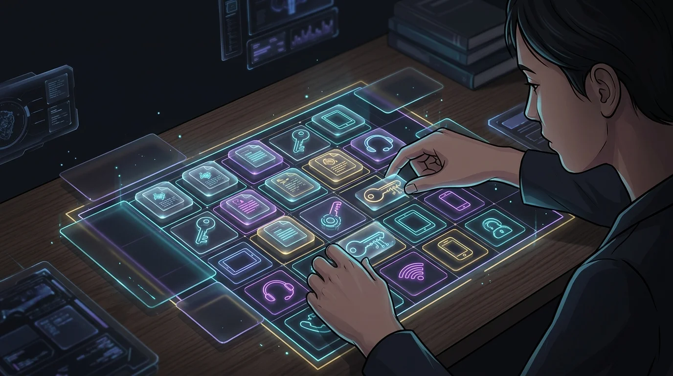 Person organizing financial documents and digital assets on a desk to build a comprehensive estate plan.
