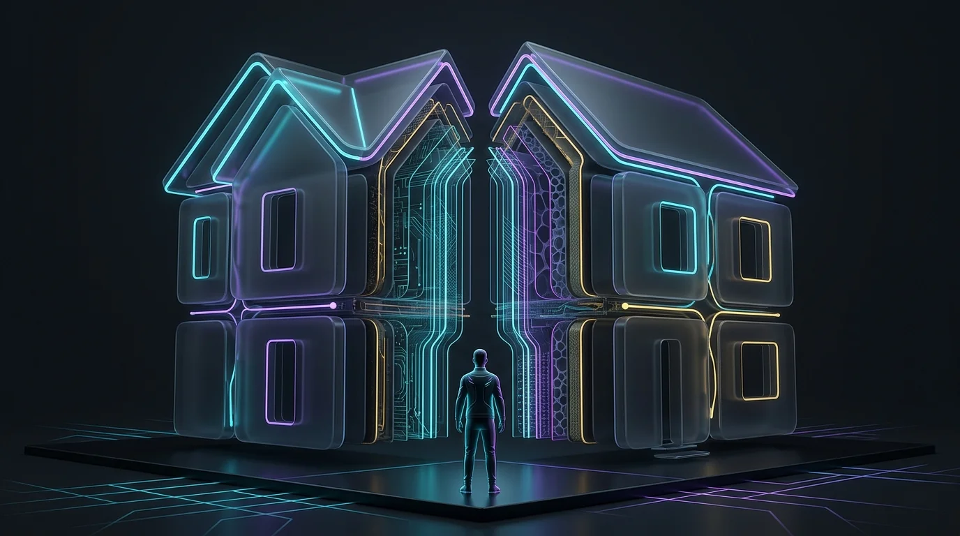Person comparing a house split between market value and replacement cost for home insurance coverage.