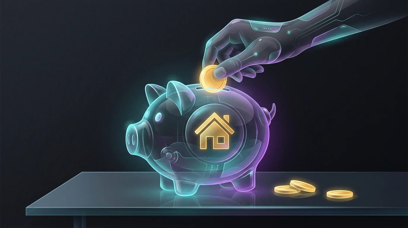 Hand placing a coin into a house-shaped piggy bank to represent positive net cash flow for real estate investing.