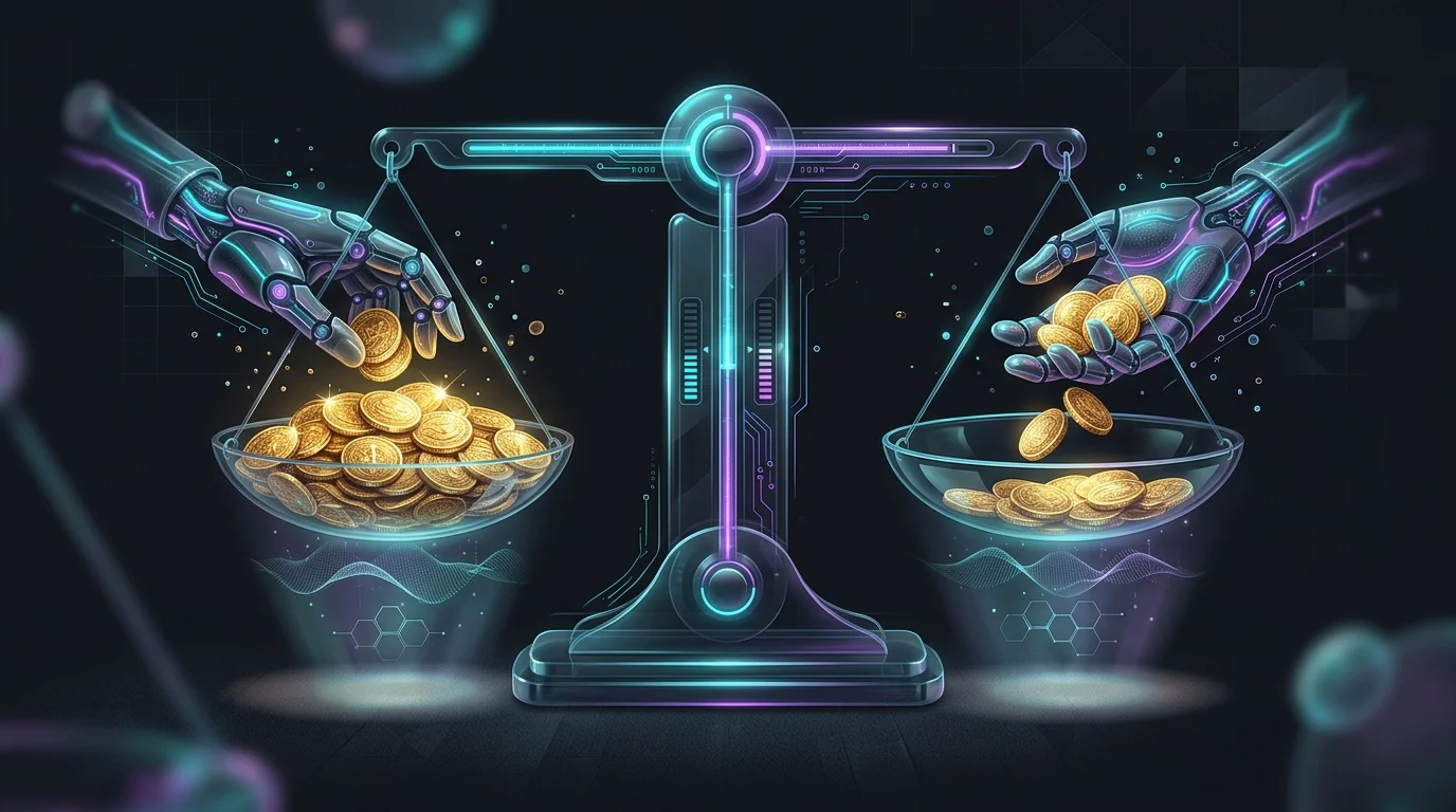 Hands balancing gold coins on a scale to illustrate rebalancing a portfolio during market volatility.