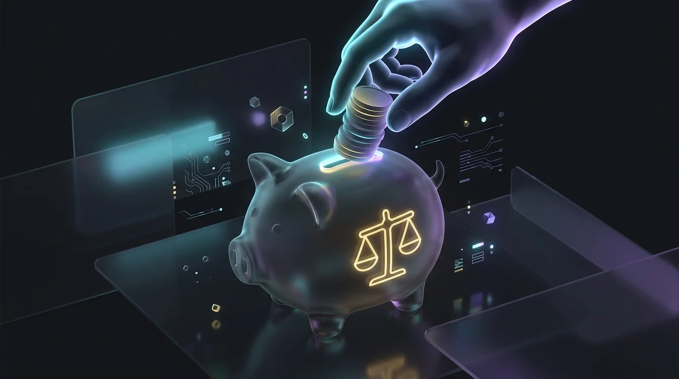 Hand placing coins into a piggy bank with a balance scale to illustrate the trade-off of insurance deductibles.