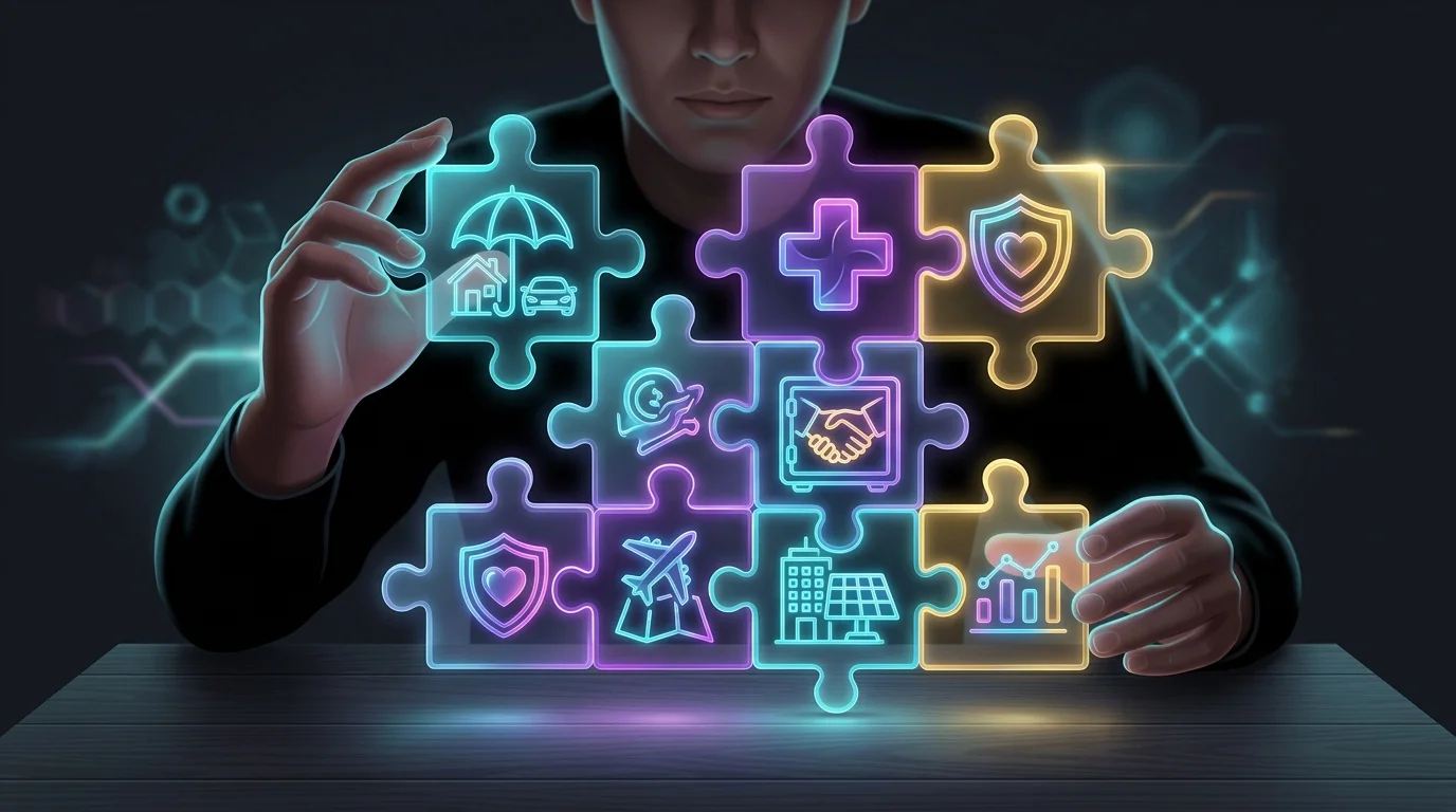 Person balancing colorful insurance puzzle pieces to illustrate how deductibles, coinsurance, and out-of-pocket costs fit.