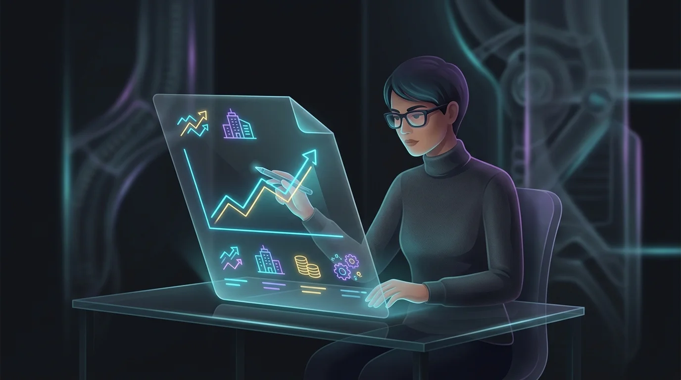 Person reviewing a digital credit report and rising financial graph to make an informed loan decision.