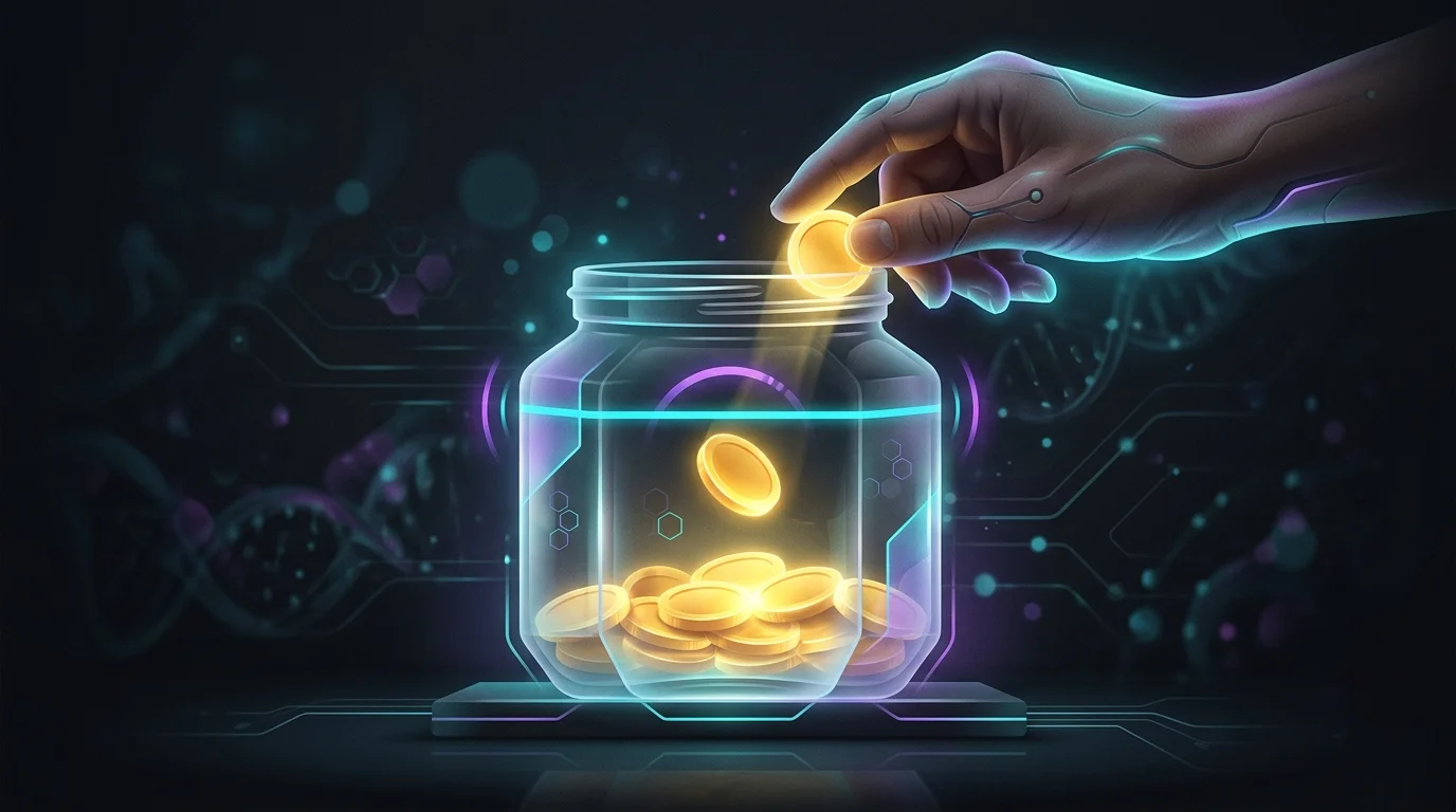 Hand placing a gold coin into a glass jar to build emergency savings consistently over time.