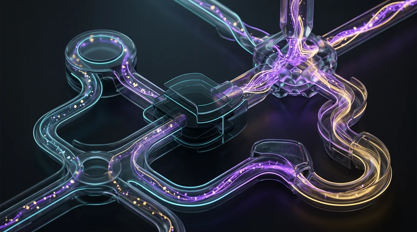 Abstract illustration of a digital banking app automating a recurring emergency savings transfer.