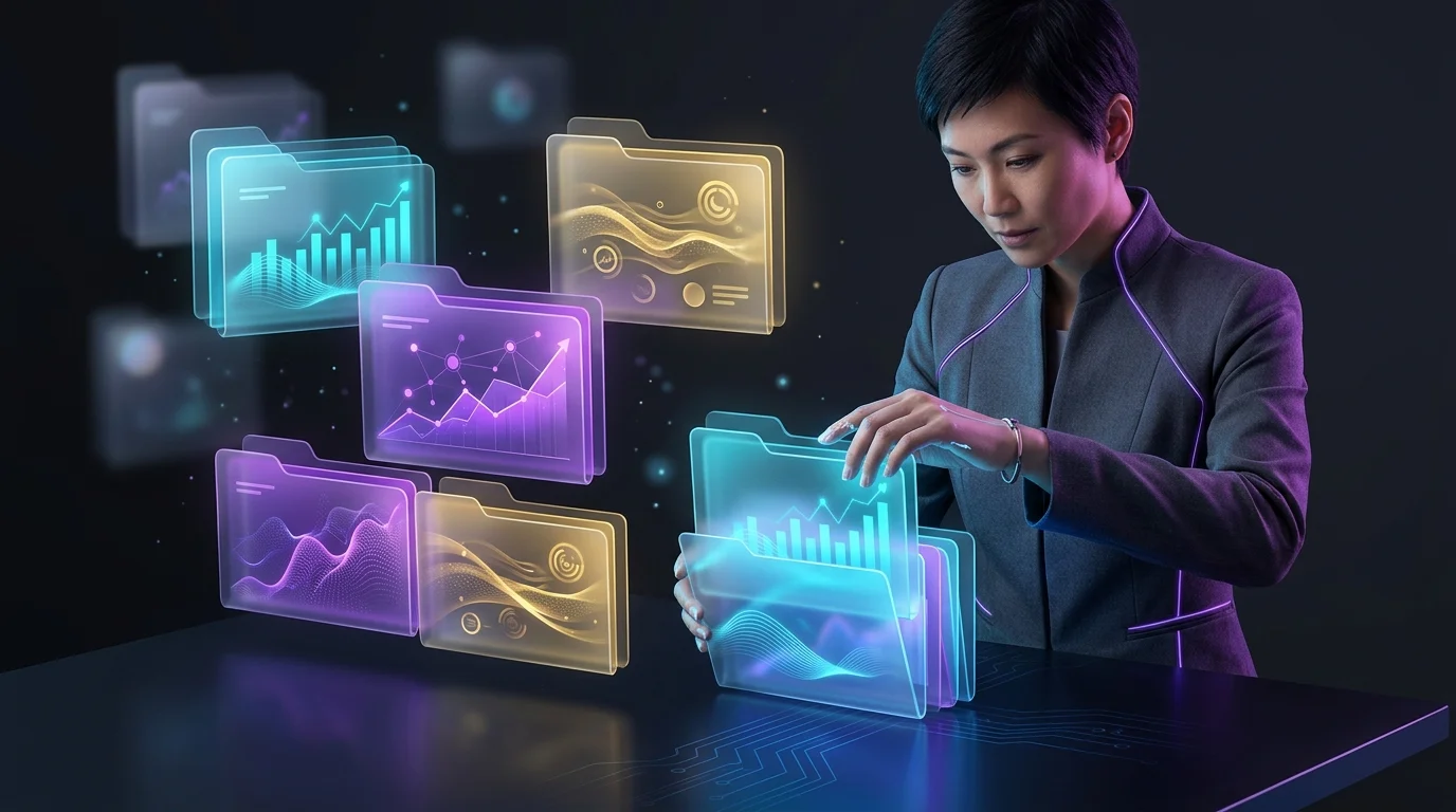 Professional analyzing organized digital files to gather clean data for accurate market trends analysis.