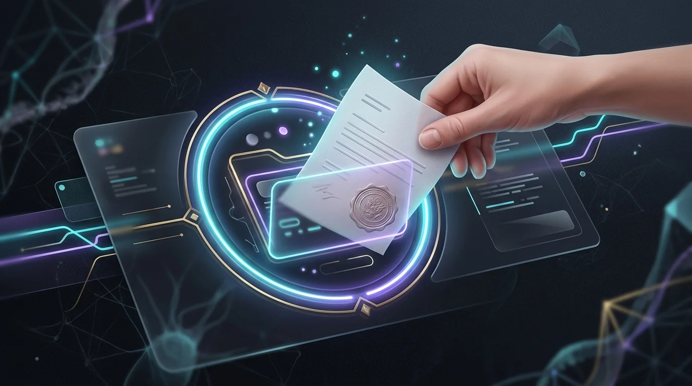 Hand placing a formal insurance cancellation letter into a secure digital folder on a computer.