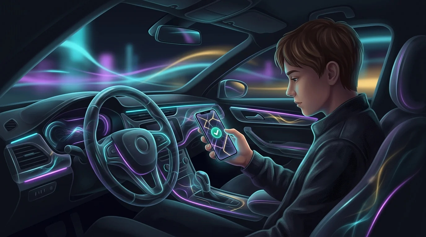 Teenage driver using a navigation app, representing a safe choice for new driver car insurance.