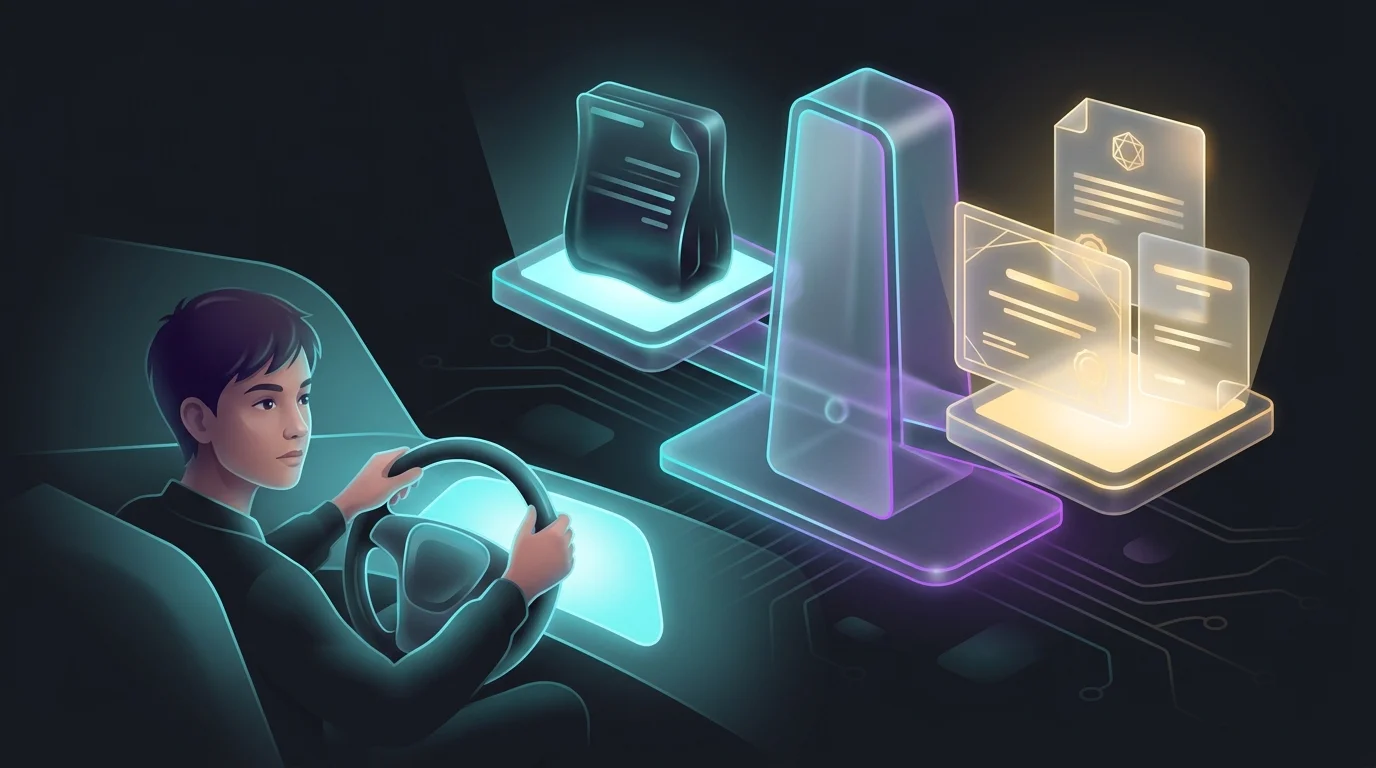 Young driver with a scale balancing high car insurance premiums against safety and academic achievements.