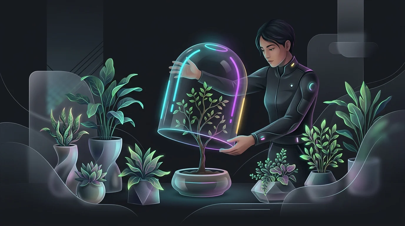 A person placing a protective glass dome over a small tree to represent safeguarding your multiple income streams.