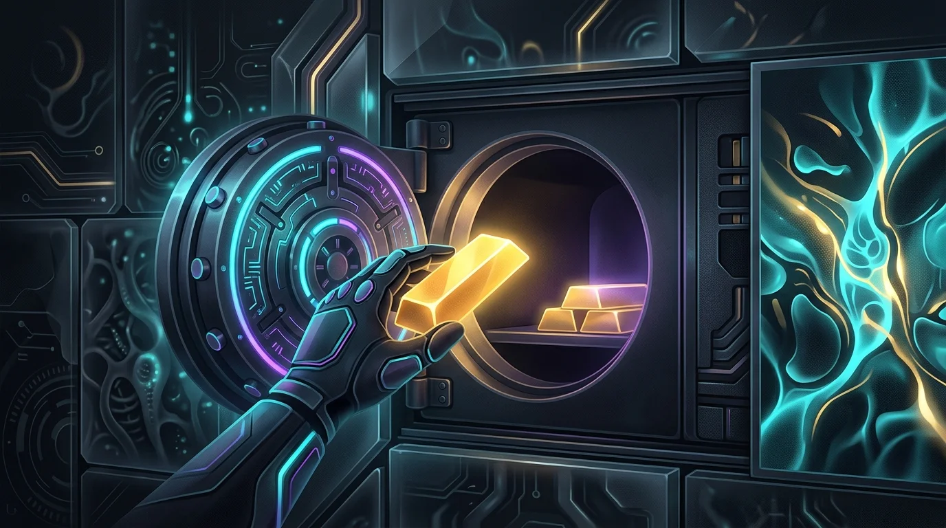 Hand placing a gold bar into a concealed wall safe to securely store precious metals.