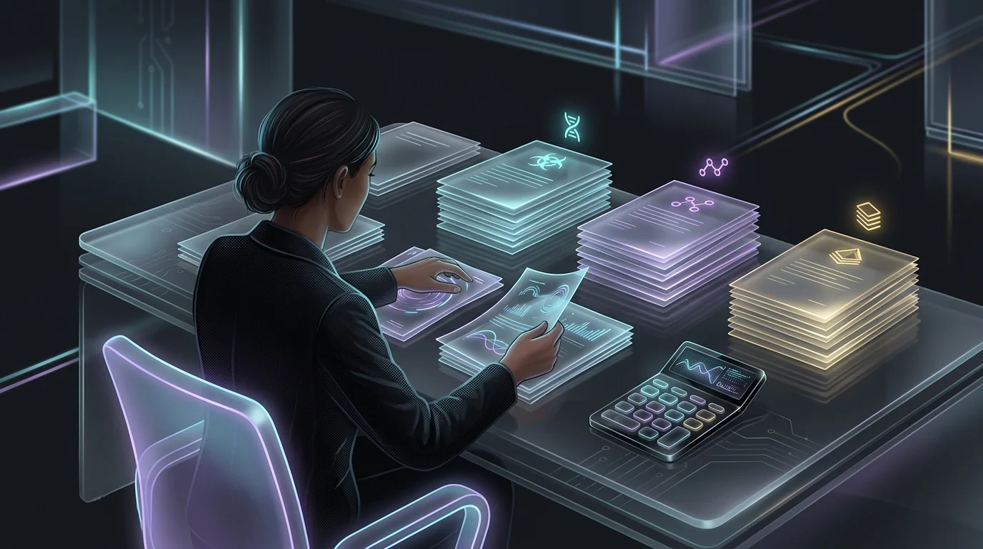 Person organizing retirement account statements and a calculator to assess their current financial situation.