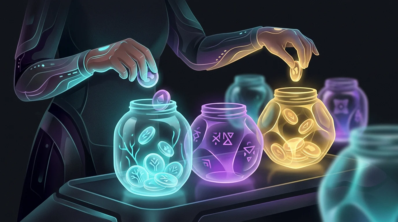 Person sorting coins into labeled glass jars to diversify inheritance money across tax-advantaged accounts.