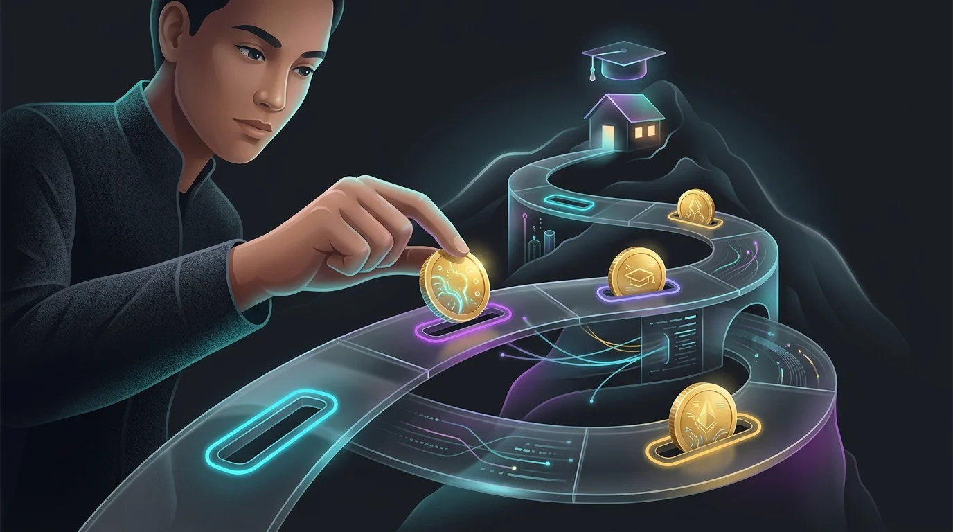 Person placing coins on a path to represent long-term financial goals and inheritance money planning.