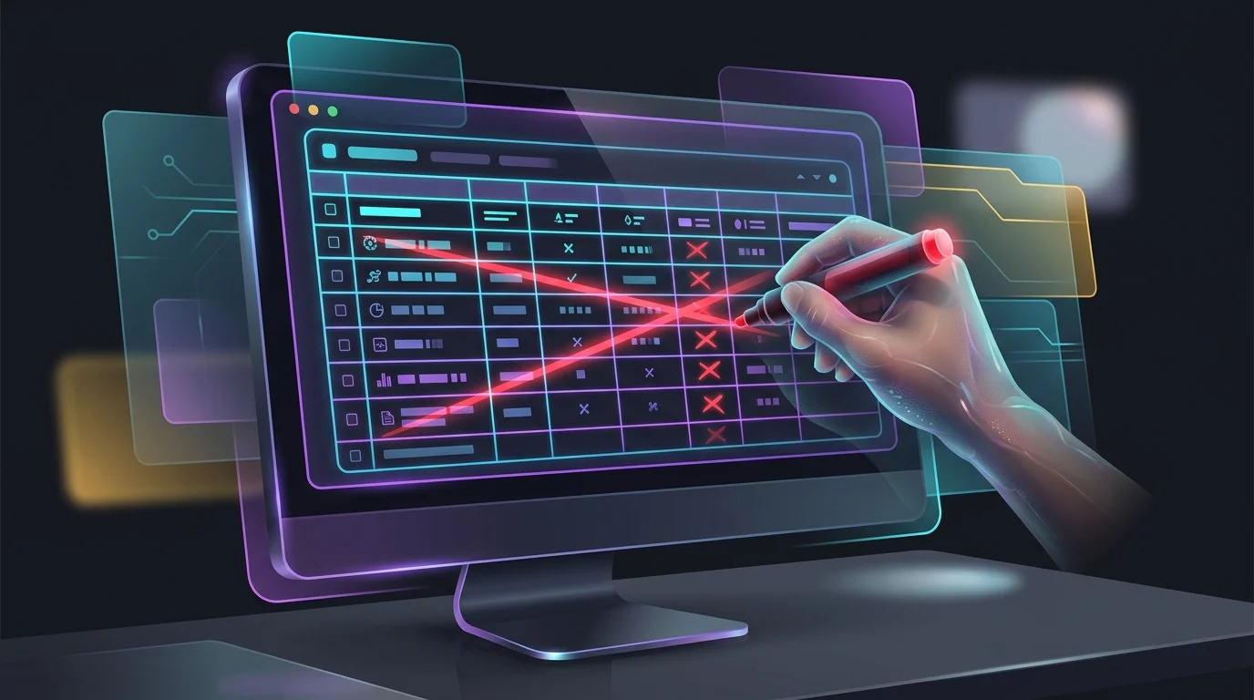 Hand using a red marker to filter stocks on a dividend investing checklist displayed on a computer screen.