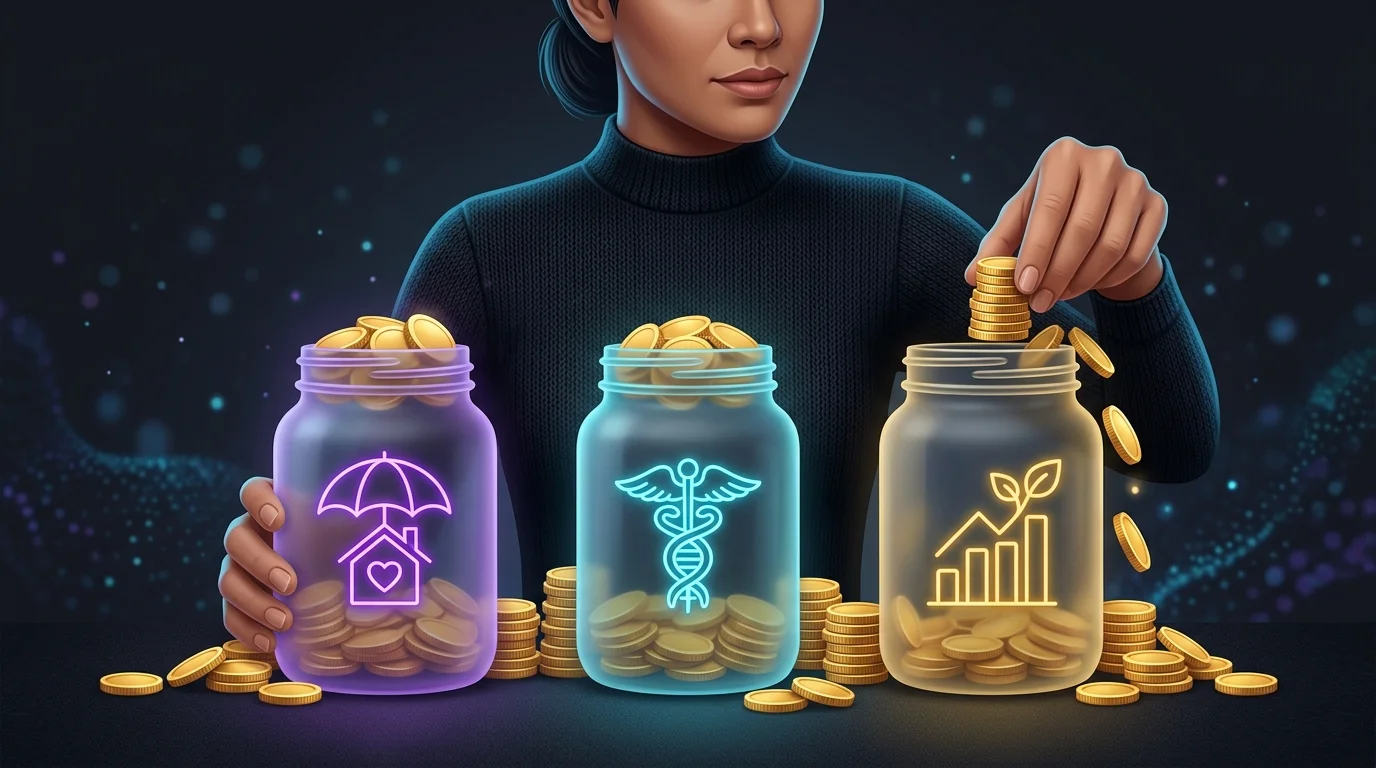 Person stacking gold coins into jars labeled for retirement and tax-advantaged investment planning.