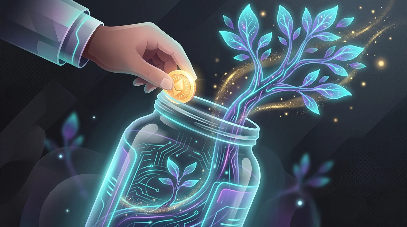 A coin fueling a plant's growth to illustrate how 401k employer matches help build wealth in your 30s.
