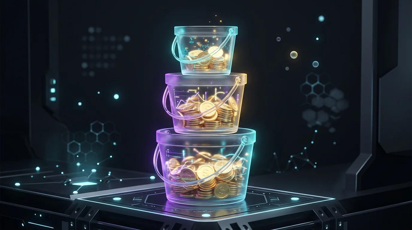 Three glass buckets filled with gold coins representing a diversified core portfolio for inflation investing.