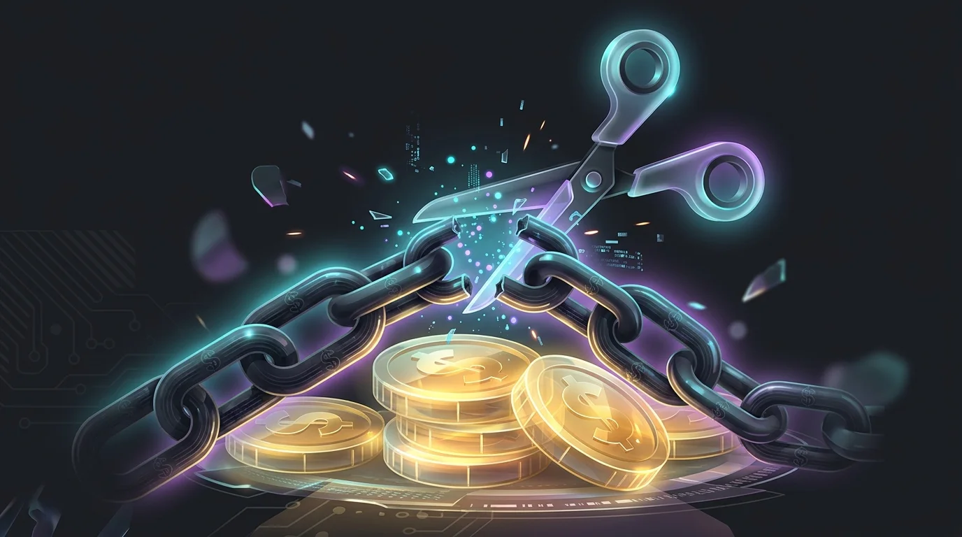Scissors cutting a dollar-sign anchor chain to reduce investment fees and taxes for inflation-proof growth.
