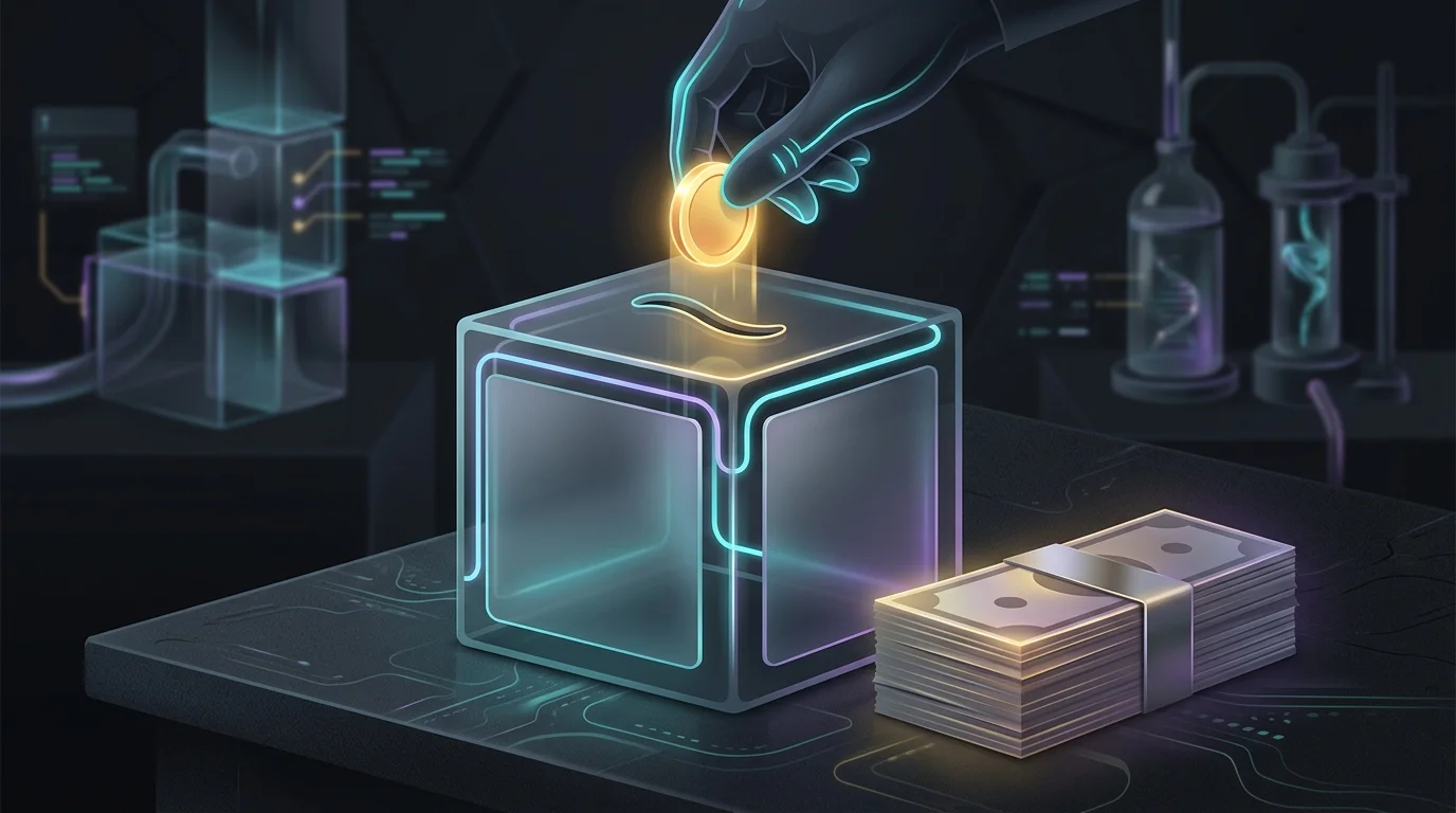 Trader placing a single coin in a box, representing a defined-risk strategy for options trading.