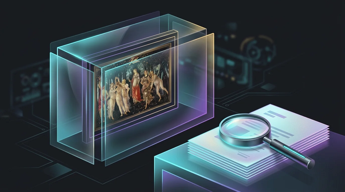 Valuable painting in a climate-controlled case next to appraisal documents for art investment insurance coverage.