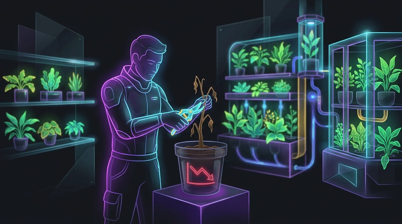 Person pruning a withered plant with a red stock trend to show tax-loss harvesting for a tax-efficient portfolio.