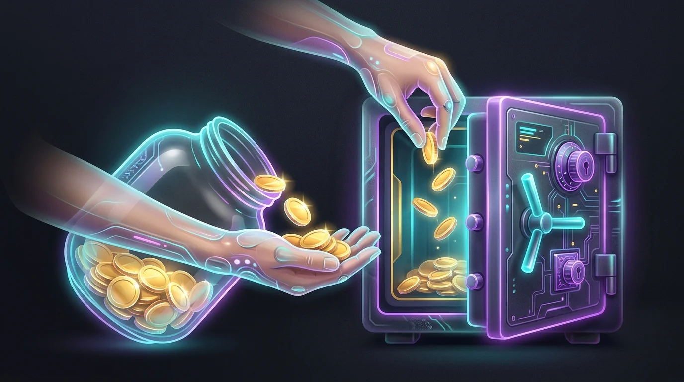 Investor moving gold coins into a safe to illustrate tax-efficient dividend portfolio strategies.
