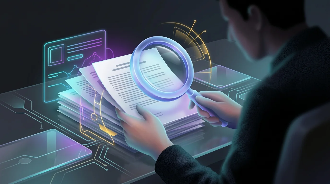 Magnifying glass inspecting business documents for thorough angel investing due diligence.