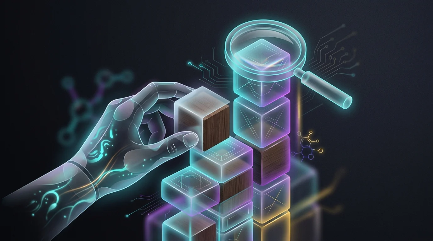 Hand placing a numbered block on an investment stack to build a strategic AI portfolio plan.