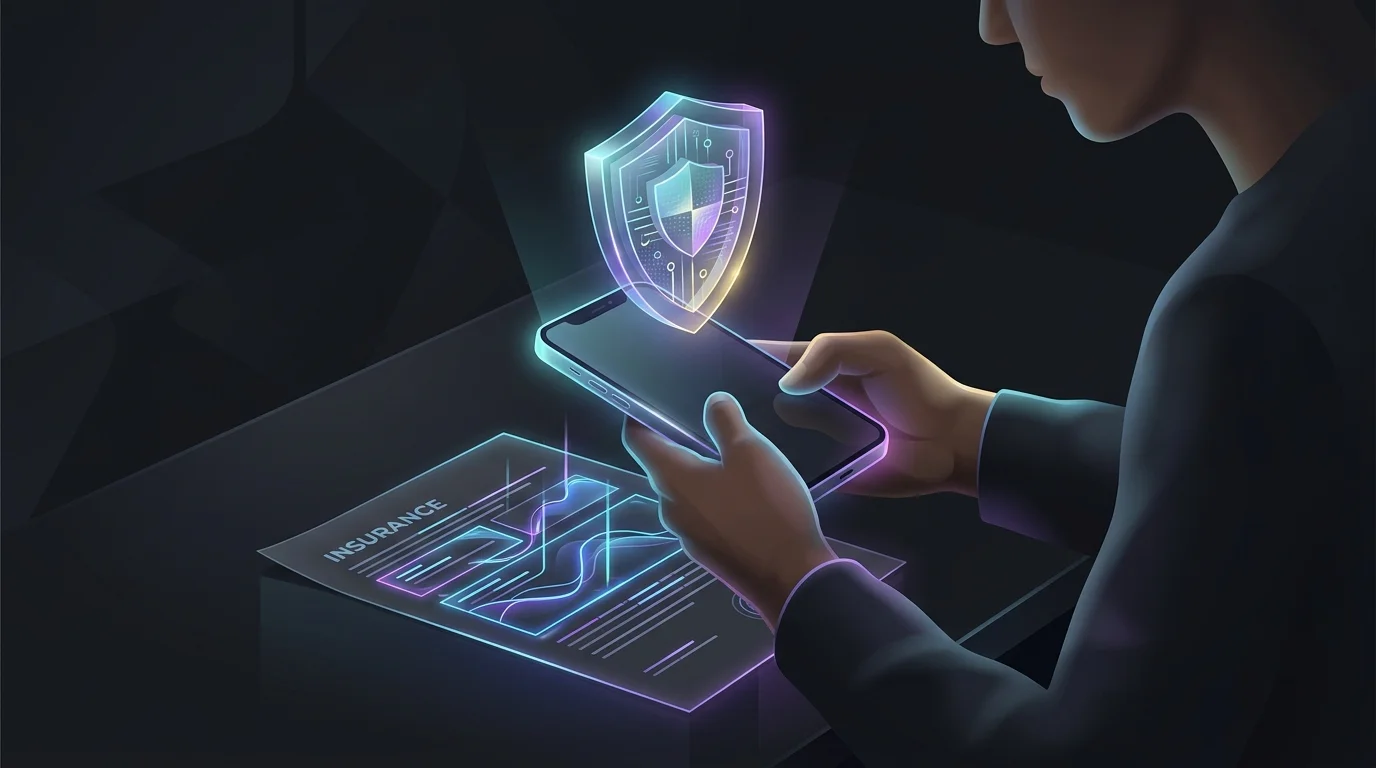 Smartphone scanning an insurance document with a digital shield icon to illustrate secure account setup.