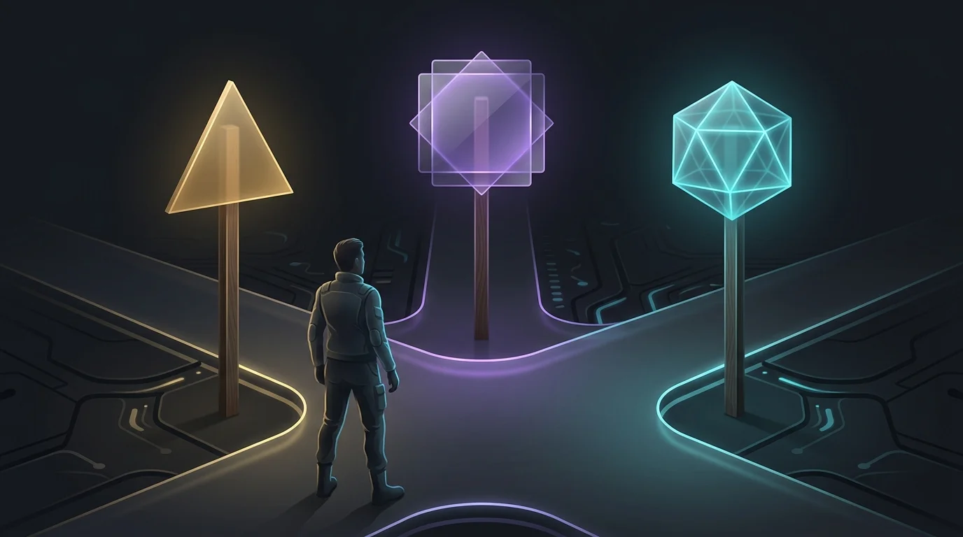 Person at a crossroads choosing between business structure signs to optimize niche professional finance.