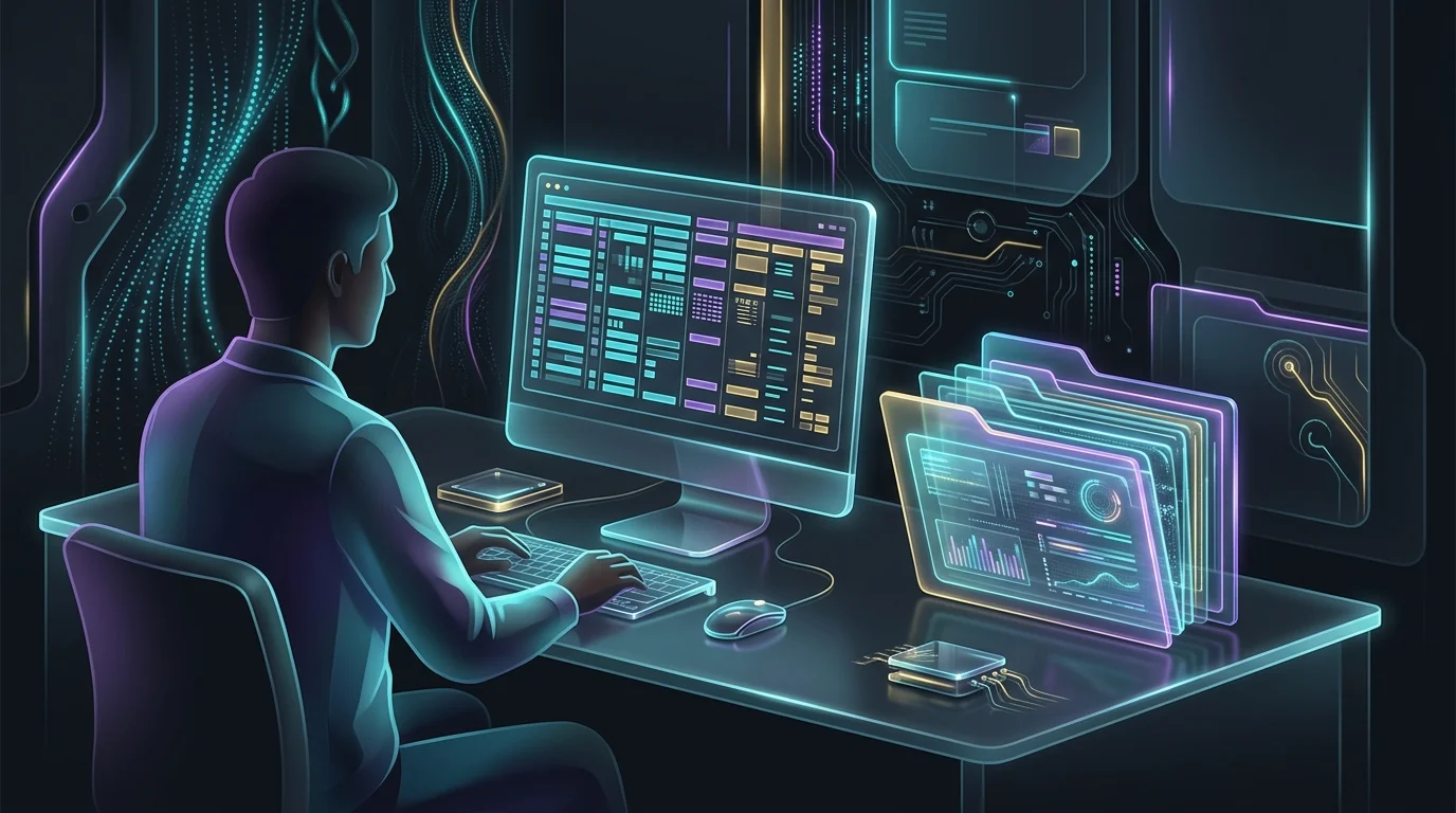 Freelancer at a desk organizing digital spreadsheet data and electronic receipts for 2026 quarterly taxes audit protection.