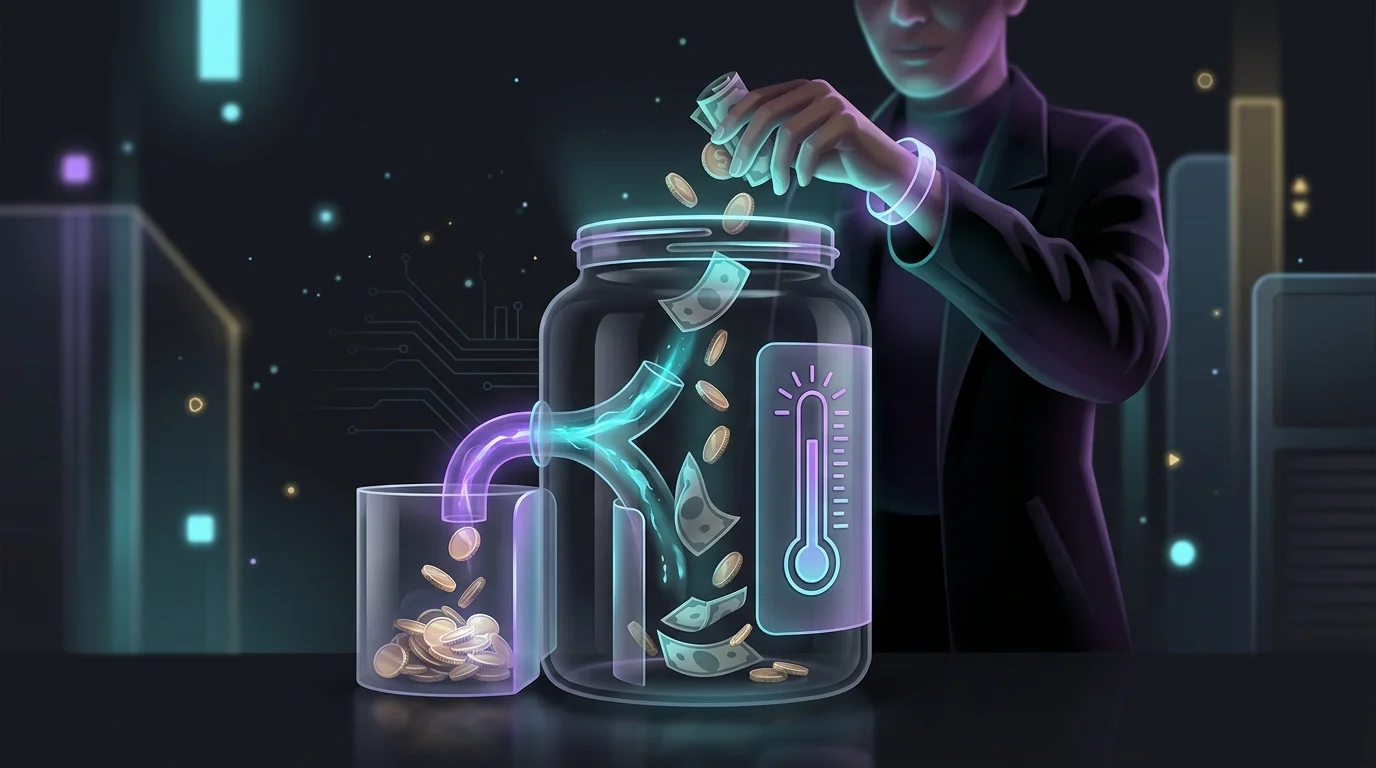 Person depositing cash into a savings jar as part of an emergency fund plan for seasonal workers.