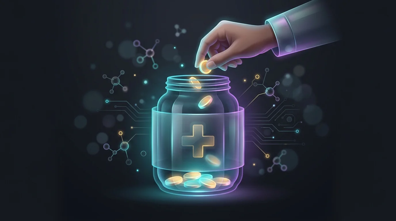 Person putting coins into a medical savings jar to strategically fund care economy expenses.