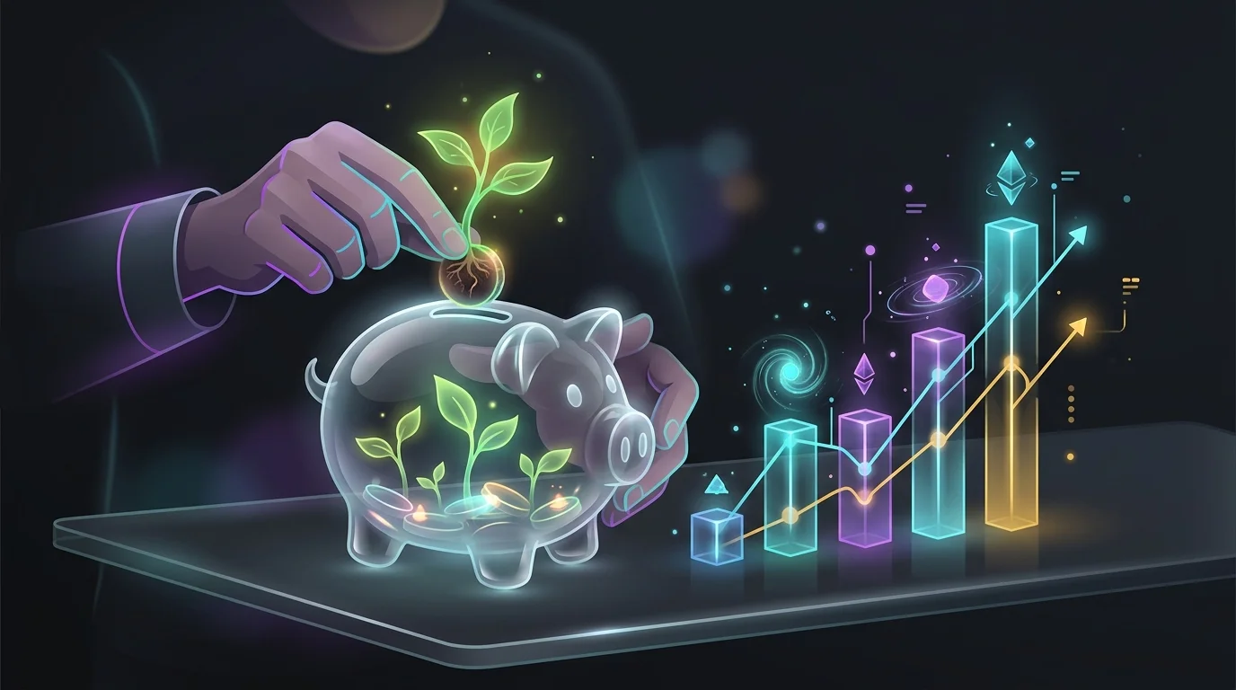 Glowing green seedling placed in a piggy bank next to a financial growth chart to illustrate climate-aligned investing.