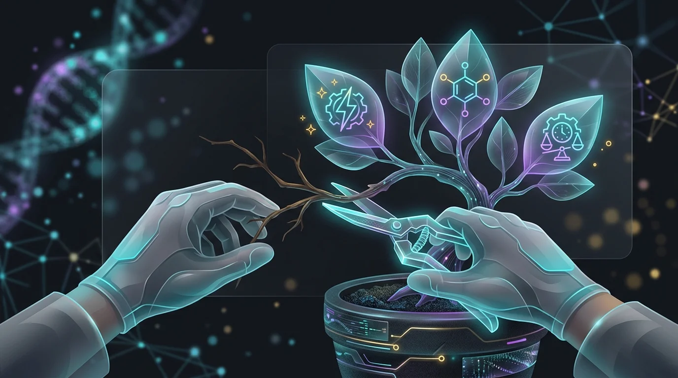 Garden shears trimming a tree with icons representing energy, carbon, and regulation to climate-proof your investments.
