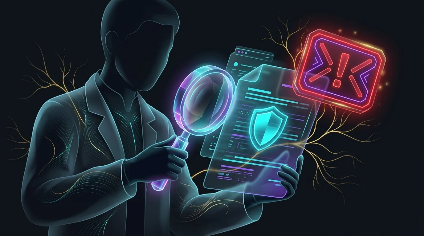 Person examining a digital security document with a magnifying glass to ensure investment app regulatory compliance.