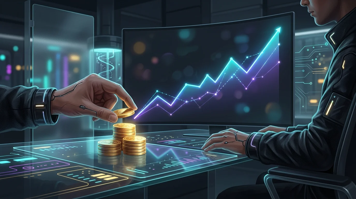 Person adjusting a stack of gold coins to align with a rising investment graph for a safer FIRE withdrawal rate.