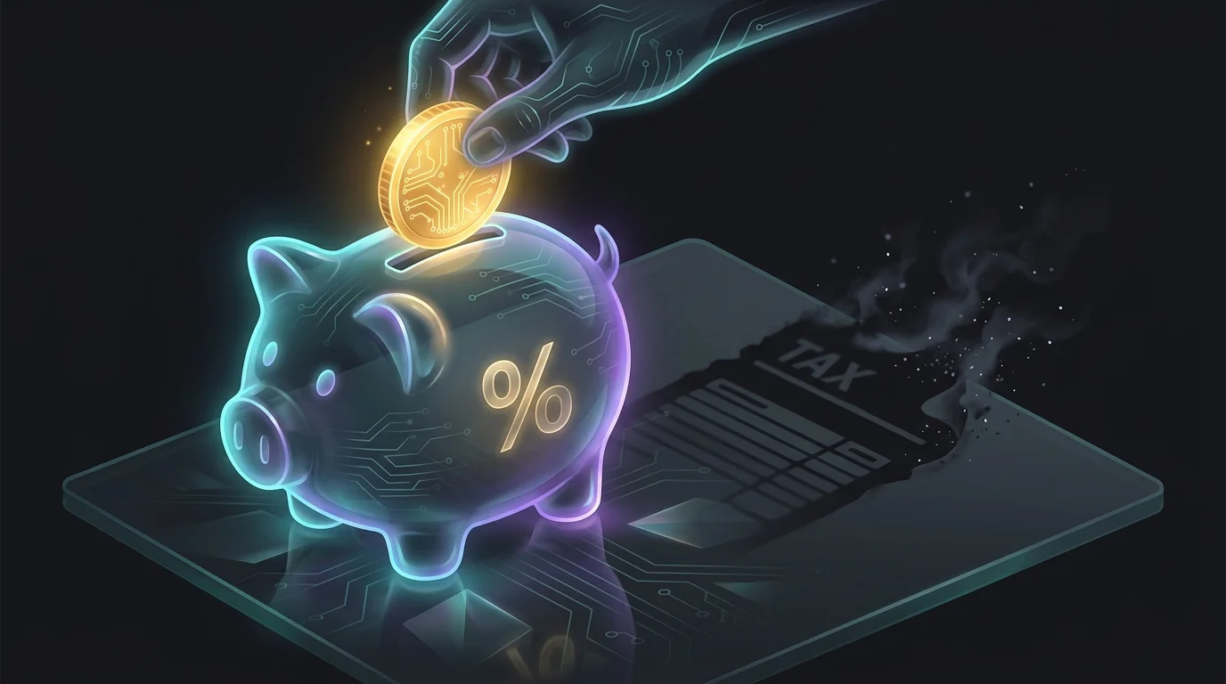 Hand dropping a gold coin into a percentage-labeled piggy bank to reduce taxable income through 401(k) contributions.