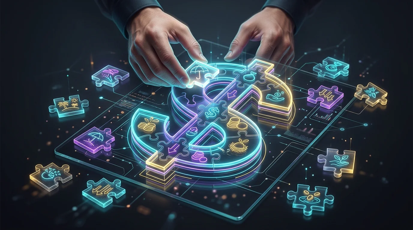 Hands fitting puzzle pieces representing retirement and savings plans into a dollar sign to reduce taxable income.