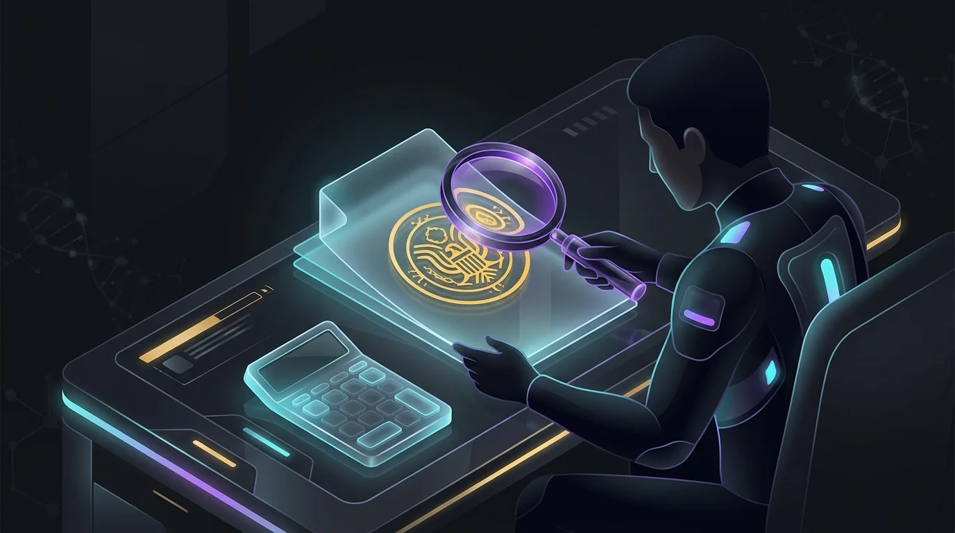 Person using a magnifying glass to verify an official document for a secure fractional real estate platform.