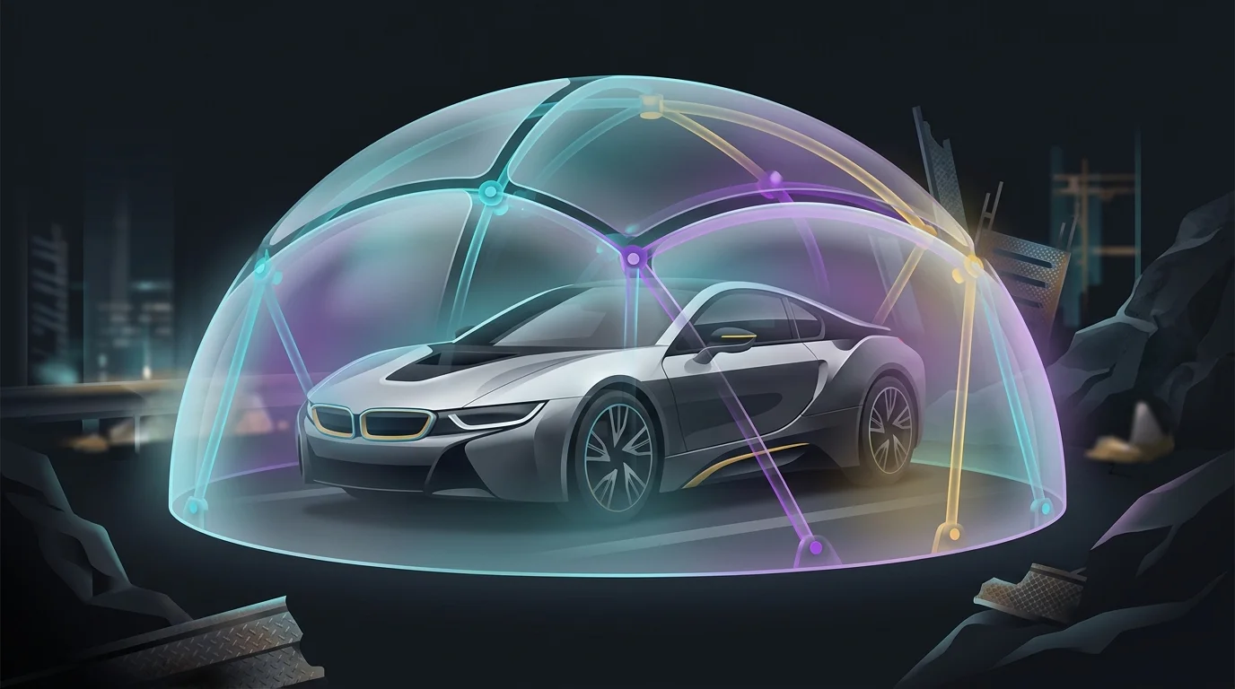 Autonomous vehicle protected by a glass shield, illustrating comprehensive and collision coverage for your car.