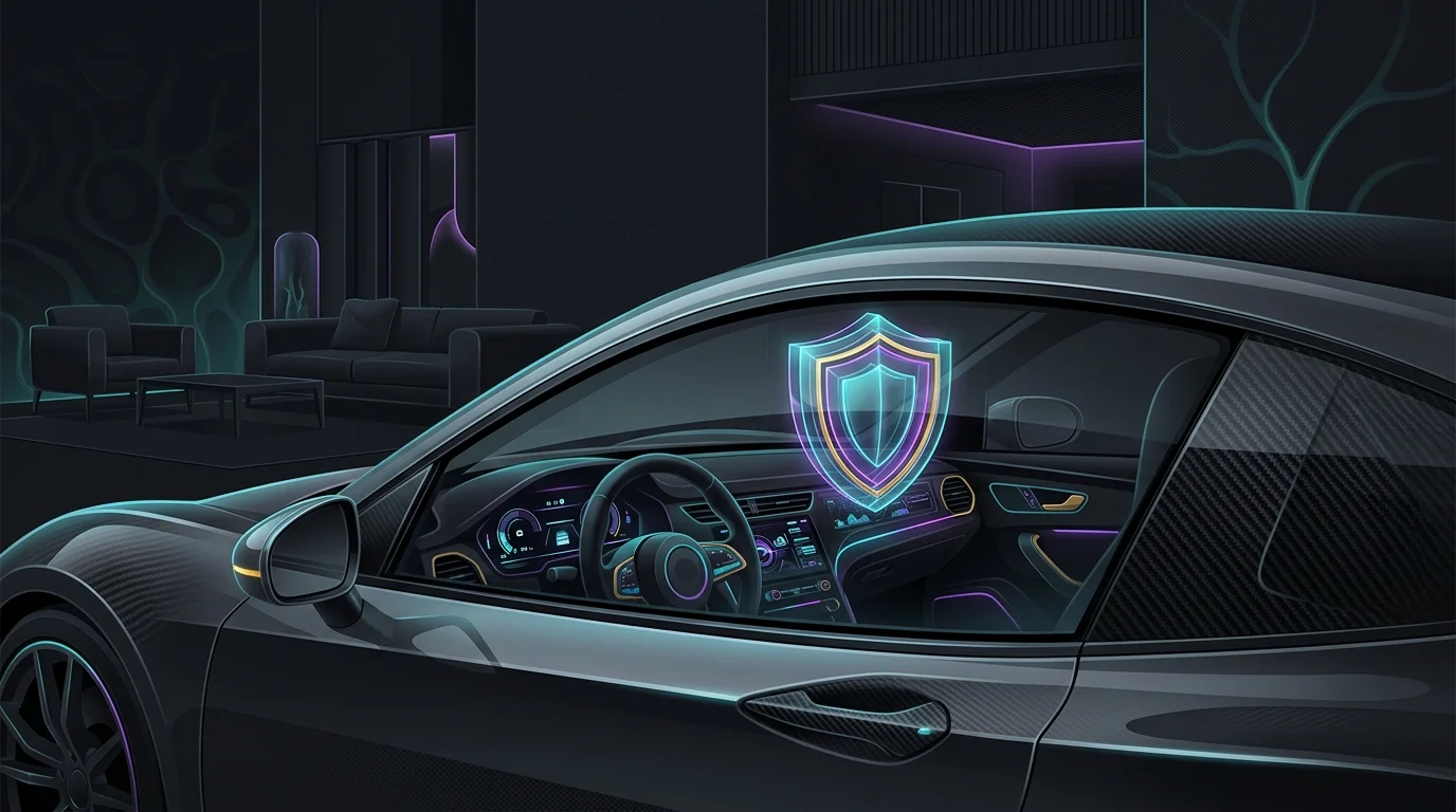 Car dashboard showing low mileage and a safety shield icon to qualify for auto insurance discounts.
