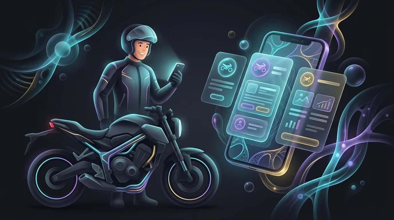 Novice rider using a smartphone to compare motorcycle insurance quotes for beginners
