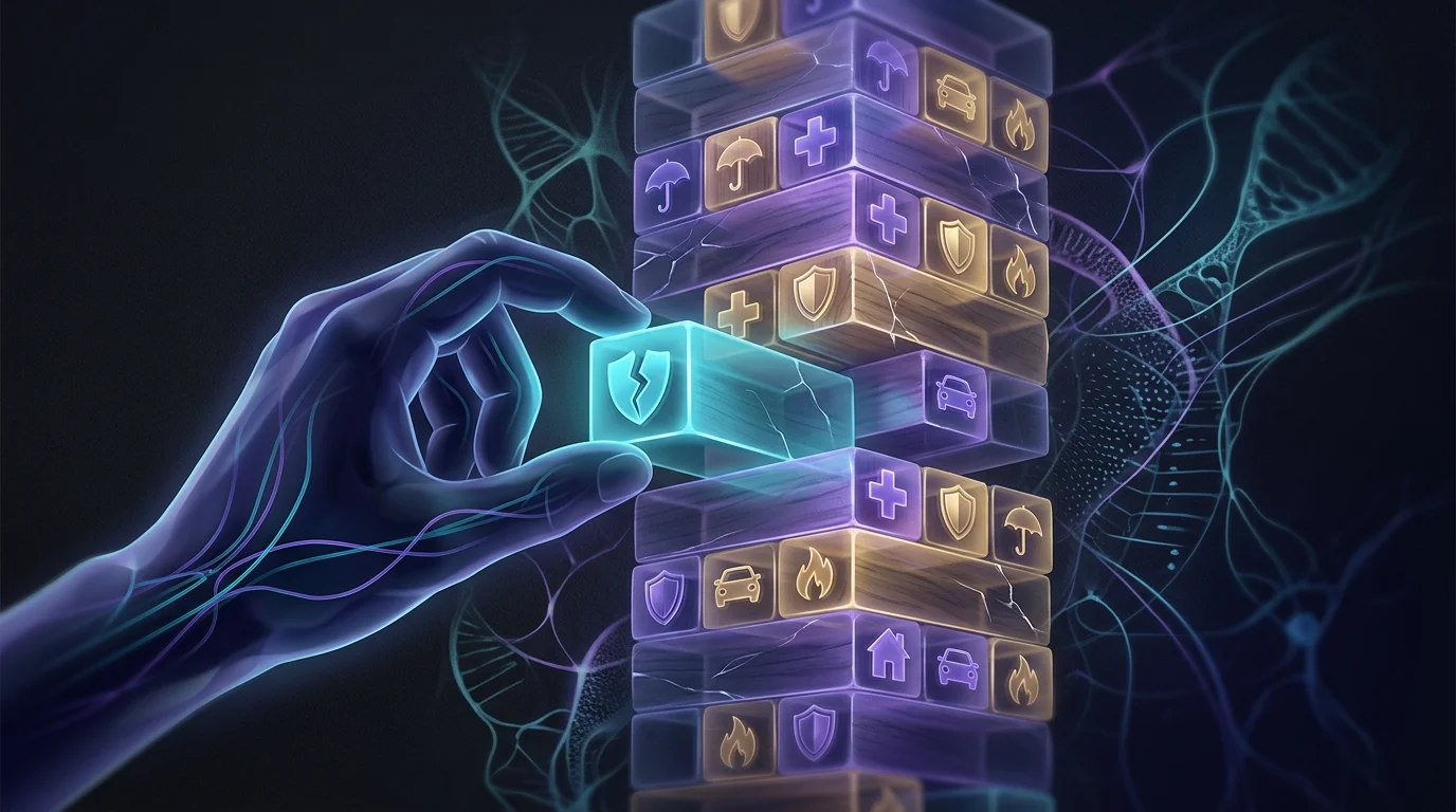 Hand removing a block from a stack to symbolize reducing D&O insurance risk and lowering policy premiums.