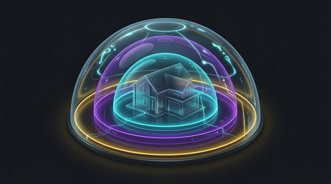 A house inside a glass dome representing core landlord insurance coverage for property, liability, and lost rent.